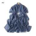 Solid color silver thread chiffon long scarf breathable lightweight pleated shawl wrap. - Qingshan Blue