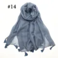 Solid color voile scarf for women, breathable lightweight shawl with chic tassels in greyish blue. - Grey Blue