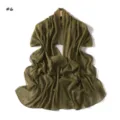 Close-up detail of the olive green metallic chiffon scarf showing fine pleats and shimmering texture. - Cactus Green