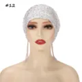 Beaded mesh cap with fringe tassel stylish turban headwear for women fashion accessories - 12#