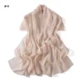 Shimmer pleated chiffon shawl detail, lightweight translucent sheer pink scarf fabric texture. - Cream Apricot