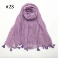 Light purple voile scarf with tassels, breathable and lightweight, perfect women accessory. - Light Purple