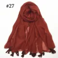 Lightweight solid color voile scarf with tassels, breathable and elegant draping style. - Brick Red