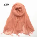 Solid color lightweight voile scarf with delicate tassel detail for women, soft and breathable. - Peach Pink