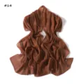 Detailed view of the solid color silver silk chiffon scarf, lightweight and breathable. - Latte