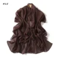 Solid color silver wire chiffon thin long scarf, breathable pleated shawl wrap for women. - Cocoa Coffee