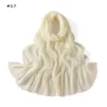 Detailed view of the elegant pleated solid color women's fringe scarf in cream white. - Off White
