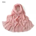Solid color crinkled fringed women scarf lightweight breathable hijab and stylish shawl - Rose Red