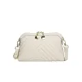 Genuine leather women shoulder crossbody bag, casual beige top layer cowhide handbag main view. - V White