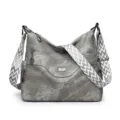 Fashion women canvas shoulder bag large capacity casual crossbody hobo bag with wide strap - Gray