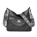 Black soft leather women shoulder bag large capacity casual crossbody bag with wide strap - Black