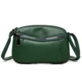 Green genuine leather crossbody bag, women mini shoulder bag with double zippers and strap. - Green