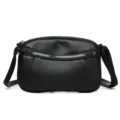 Stylish black leather crossbody bag for women, mini shoulder bag with double zippers. - Black