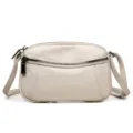Compact women leather crossbody bag casual minimalist daily shoulder bag with dual zippers. - White