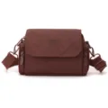 Casual solid color women's crossbody bag with front flap and zipper side pockets for daily use. - Red