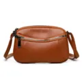 Women's genuine leather crossbody shoulder bag brown mini double zipper daily purse - Orange