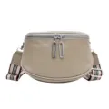 Genuine leather saddle bag for women, chic crossbody shoulder bag with striped strap. - Khaki