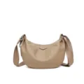 Casual leather crossbody hobo bag for women, stylish dumpling shoulder bag with wide strap. - Light Khaki