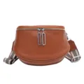 Genuine leather saddle bag for women, brown crossbody bag with stylish striped strap. - Brown