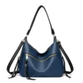 Stylish women's hobo shoulder bag, large capacity solid color crossbody bag for daily commute. - Blue