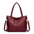 Elegant red leather tote bag for women, large capacity minimalist shoulder handbag commuting. - Red