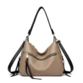 Large capacity shoulder crossbody women bag, fashion solid color commuting hobo bag. - Khaki