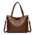 Classic large capacity women shoulder bag solid color soft leather commuting handbag fashion tote - Brown
