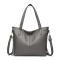 Women Large Capacity Shoulder Tote Handbag Solid Color Commute Soft Leather Bag Fashion - Gray