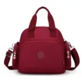 Women Nylon Shoulder Bag Casual Large Capacity Handbag Multi-pocket Top-Handle Satchel - Burgundy