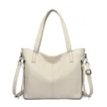 Elegant large capacity solid color tote bag soft leather shoulder bag for women daily commute - Off White