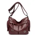 Women's soft leather crossbody bag, stylish large capacity shoulder bag with multi pockets. - Red Brown
