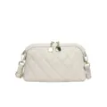 White quilted leather crossbody bag, stylish dome shoulder bag with gold hardware variant. - White Argyle