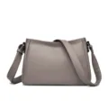 Womens grey leather crossbody bag, stylish casual shoulder bag for daily use and travel. - Gray
