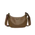 Brown leather crescent crossbody bag stylish dumpling shoulder bag for women daily commute - Dark Khaki
