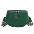 Green genuine leather saddle bag for women, stylish crossbody shoulder bag with metal zippers. - Green