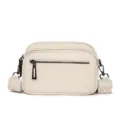 Men's Off-White Leather Crossbody Bag with Double Zipper and Patterned Strap for Daily Use - White