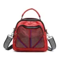 Zaino donna multifunzionale rosso con borchie elegante borsa a tracolla in pelle casual. - Rosso