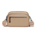 Men genuine leather crossbody bag small shoulder bag casual pebbled leather camera bag. - Khaki