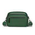 Men genuine leather crossbody bag green small shoulder bag double zipper casual daily pouch - Green
