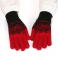 Women's winter warm knitted gloves with classic Nordic snowflake pattern for outdoor cycling. - Adult Free Size 23.5x10x3cm / Bright Red