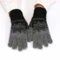 Knitted jacquard winter thermal gloves for women, fleece thick warm outdoor cycling gear. - Adult Free Size 23.5x10x3cm / Black + Dark Gray