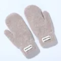 Fluffy knitted winter mittens for women, thick warm plush mittens with cute letter patch tags. - One Size / Dusty Pink