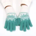 Winter warm knit gloves with snowflake pattern, thickened fleece design for outdoor women daily use. - Adult Free Size 23.5x10x3cm / Light Green