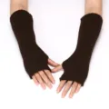 Knitted arm warmers detail, thick acrylic fingerless gloves design for winter warmth. - 30cm Long Elastic / Coffee