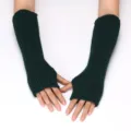 Knitted Arm Warmers Long Fingerless Gloves Winter Warm Thumb Hole Sleeves Dark Green - 30cm Long Elastic / Green