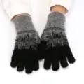 Women Winter Warm Knitted Gloves Thickened Fleece Lined Outdoor Cycling Details View - Adult Free Size 23.5x10x3cm / Dark Gray + Black