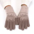 Detailed close-up of women's warm knit gloves with Nordic snowflake jacquard pattern. - Adult Free Size 23.5x10x3cm / Dusty Pink