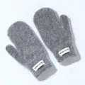 Women winter thick fuzzy grey mittens with cute tag, soft warm wool blend gloves for cold days. - One Size / Dark Gray