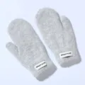 Women winter thick plush warm mittens in light grey with cute tag detail, soft and cozy fabric. - One Size / Light Gray