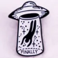 UFO abduction enamel pin black and white brooch badge accessory cute clothing backpack decor - UFO Abduction and FINALLY Black White Painted Style (1E-40-2-1/D11-03-B03)